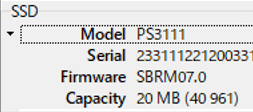 型番がPS3111、容量20MBと正しく認識されていない