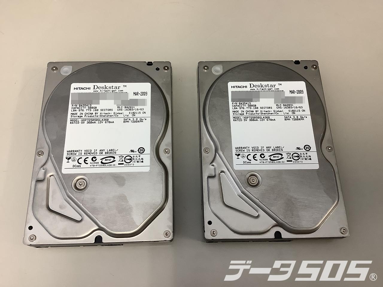 中のHDDは日立のHDP725050GLA360 500GBが2台