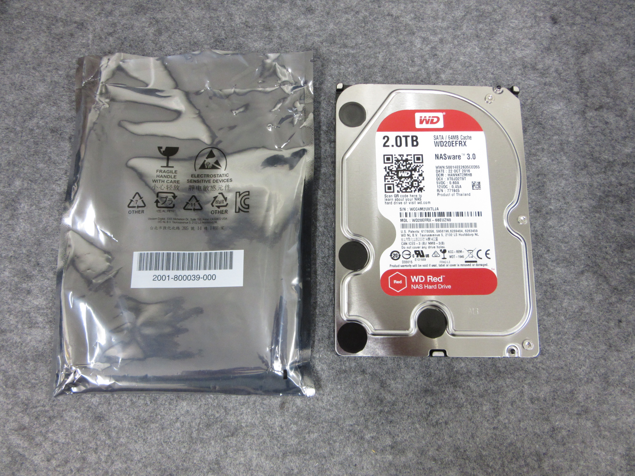 未開封HDD WD20EFRX NASware